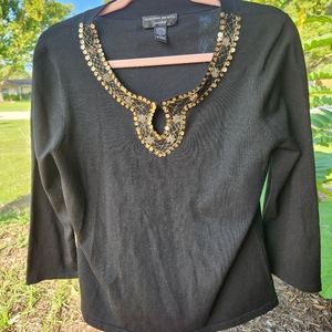 2 Spenser Jeremy Petite Women's Black 3/4 Sleeve Sweater Detailed Neck Size Lg